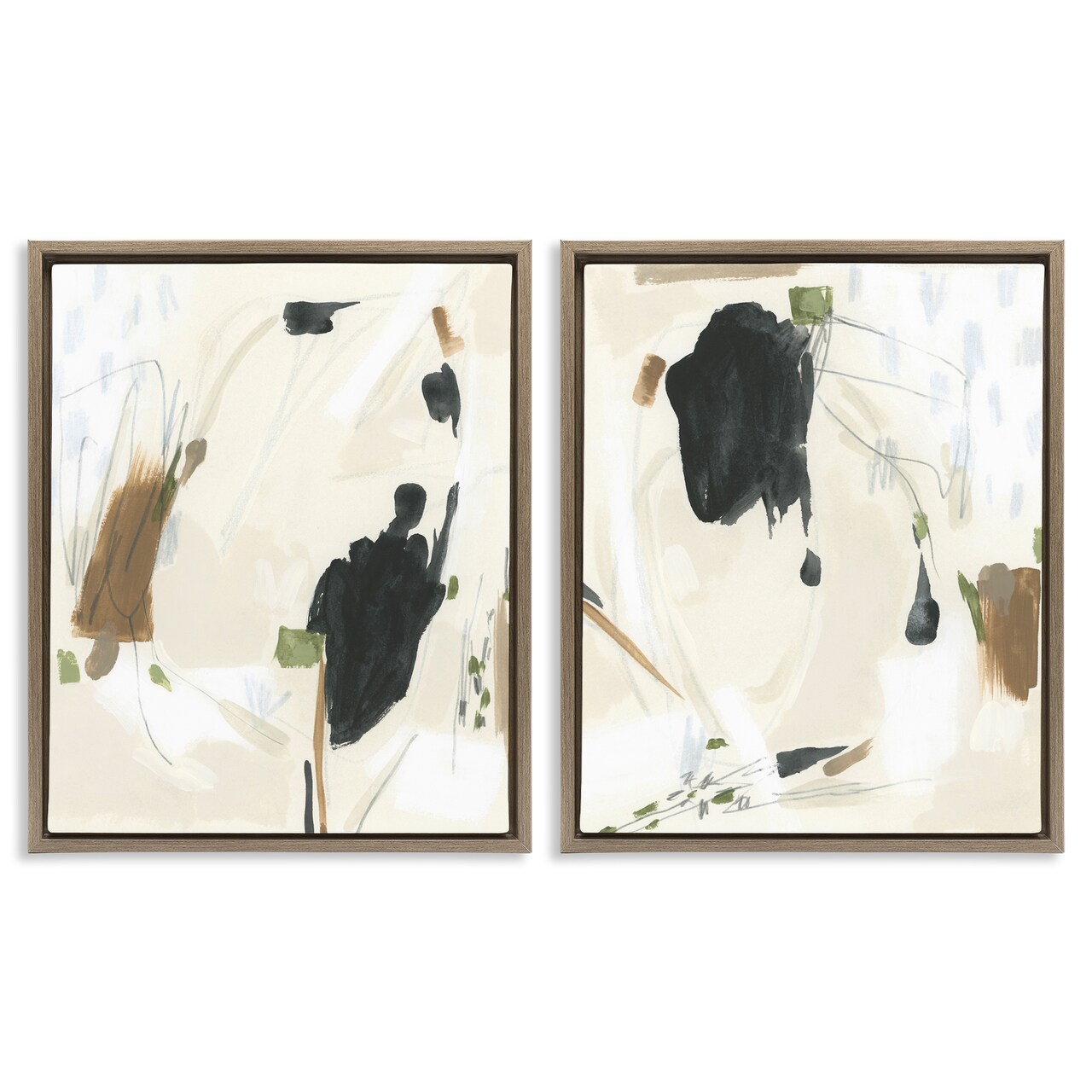 Stupell Industries Beige Olive Abstract Classic 2 pc Framed Floater Canvas Wall Art Set Design by June Erica Vess